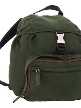 PRADA Backpack Nylon Green Silver Auth ti3636